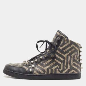 Gucci Black/Beige Geometric Print GG Supreme Canvas and Leather High Top Sneaker Size 43