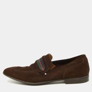 Gucci Brown Suede Web Slip On Loafers Size 41 