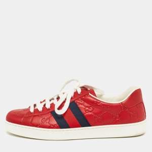 Gucci Red Guccissima Leather Ace Sneakers Size 41.5