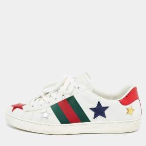 Gucci White Leather Star Ace Low Top Sneakers Size 41