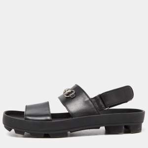 Gucci Black Leather Horsebit Greek Slingback Sandals Size 44