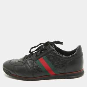 Gucci Black Guccissima Leather Web Ace Sneakers Size 45.5
