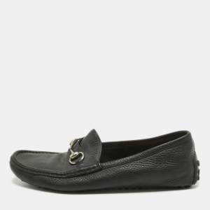Gucci Black Leather Horsebit Slip On Loafers Size 40.5 