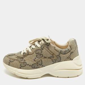 Gucci Brown GG Supreme Canvas Rhyton Sneakers Size 40.5 