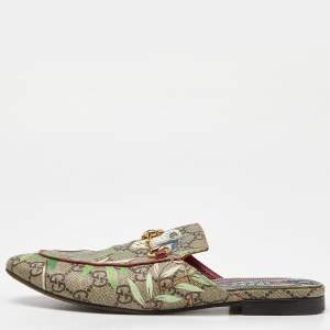 Gucci Multicolor Tian Print GG Supreme Canvas Princetown Horsebit Mules Size 37