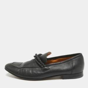 Gucci Black Leather Braided Detail Slip On Loafers Size 42 