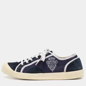 Gucci Navy Blue Canvas and Suede Signature Crest Sneakers Size 42