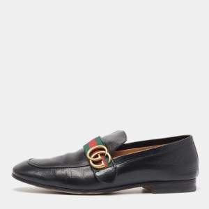 Gucci Black Leather GG Web Loafers Size 40.5