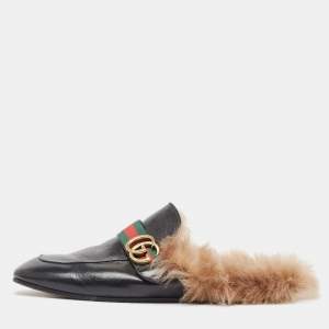 Gucci Black Leather Princetown GG Web Mules Size 43