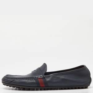 Gucci Blue Leather Penny Slip On Loafers Size 42