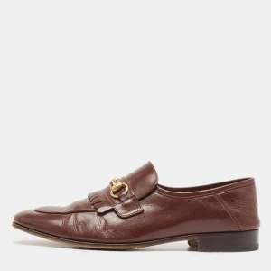 Gucci Brown Leather Brixton Fringe Detail Slip On Loafers Size 43