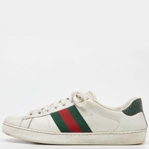 Gucci White Leather Web Detail Ace Low Top Sneakers Size 43