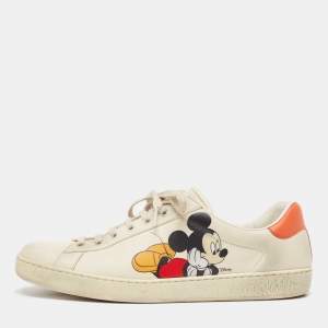 Gucci x Disney Cream Leather Mickey Mouse Ace Sneakers Size 44.5