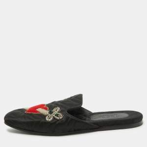 Gucci Black Matelasse Satin Heart and Dagger Flat Mules Size 42