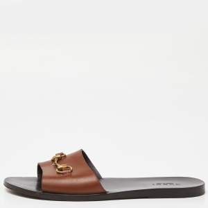 Gucci Brown Leather Horsebit Slides Size 43.5 