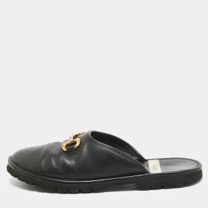 Gucci Black Leather Horsebit Flat Mules Size 42.5
