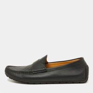 Gucci Black Microguccissima Leather Slip On Loafers Size 43