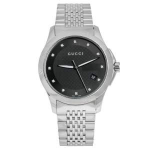Gucci Black Stainless Steel Diamond G-Timeless 126.4 Men's Wristwatch 38 mm