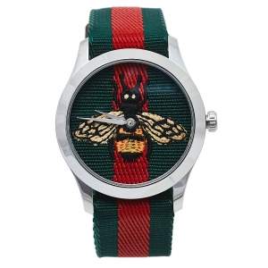 Gucci Multicolor Stainless Steel Web G-Timeless YA1264060 Men's Wristwatch 38 mm
