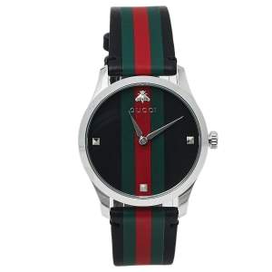 Gucci Green/Red Stainless Steel Leather 126.4 G-Timeless Automatic Men's Wristwatch 38 MM