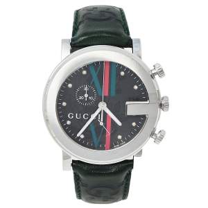 Gucci Grey Stainless Steel & Leather 101M G-Chrono Men's Wristwatch 44 mm