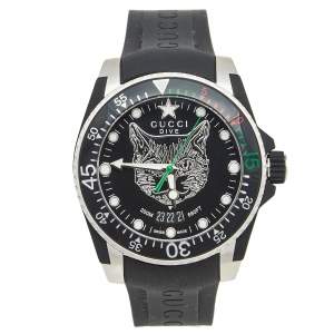 Gucci Black Stainless Steel Rubber Dive YA136320 Men's Wristwatch 40 mm