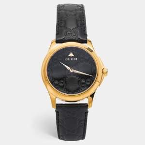 Gucci Black Gold Plated Stainless Steel Leather G-Timeless YA1264034 Unisex 38 mm