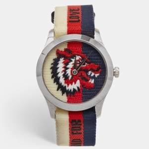 Gucci Wolf Motif Stainless Steel Nylon G-Timeless YA1264059 Men's Wristwatch 38 mm 