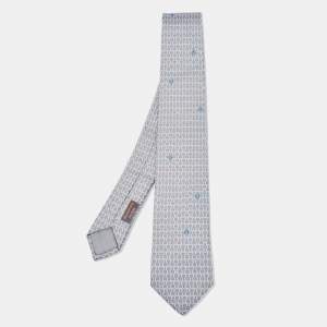 Hermes Gris/Blanc Silk Lourde Horseshoe Tie 