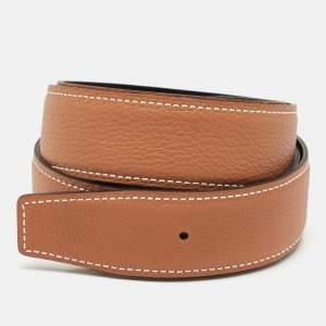 Hermes Gold/Noir Togo and Box Leather Reversible Belt Strap 90 CM