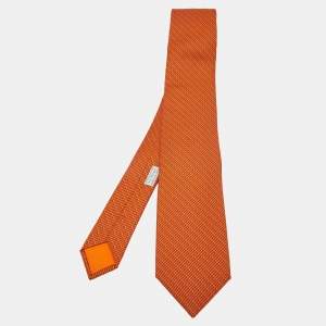 Hermès Orange Bambou Delice Silk Tie