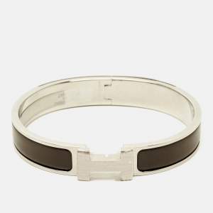 Pre Owned Hermès Clic HH Gris étain Mat Enamel Palladium Plated Bracelet