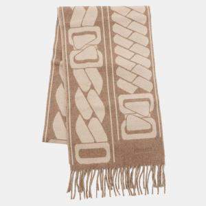 Pre Owned Hermes Cashmere Scarf "Clic-Se-Nue" Marron Grasset/Craie Cashmere100%
