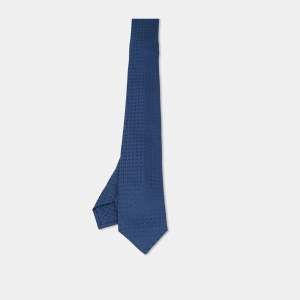 Pre Owned Hermes Navy Blue Faconnee H Silk Jacquard Classic Tie 