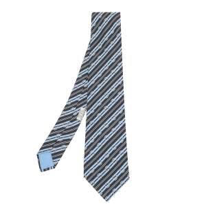 Pre Owned Hermes Blue Horseshoe Striped Silk Tie 