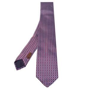 Pre Owned Hermès Red & Blue Equestrian Pattern Jacquard Silk Tie