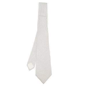 Pre Owned Hermes White Polka Dot Printed Silk Tie