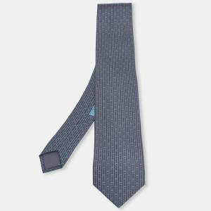 Pre Owned Hermès Anthracite Grey Liane Equestre Silk Tie