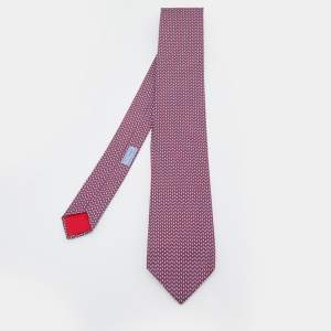 Hermes Purple Dans Le Mille Printed  Silk Tie