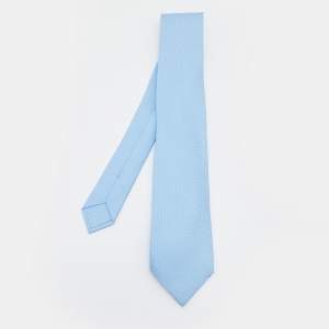 Hermes Blue Faconne H Silk Jacquard Tie
