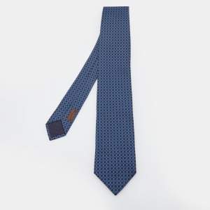Hermes Navy Blue Lourde Silk Jacquard Tie