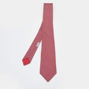 Hermes Red Etriers Croises Printed Silk Tie