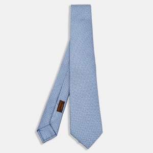Hermès Blue 7 Drift Silk Jacquard Skinny Tie
