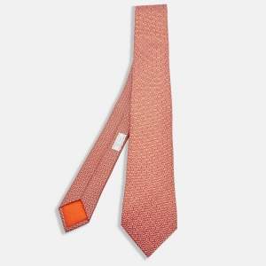 Hermès  Orange Glenan Printed Silk Skinny Tie