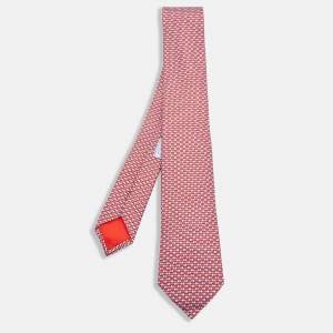 Hermès Rd H Ligne Printed Silk Slim Tie