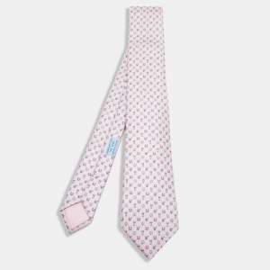 Hermès Pink Luck Printed Silk Slim Tie