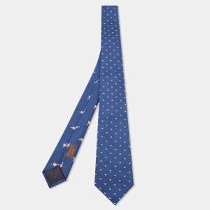 Hermès Navy Blue From Hermes With Love Silk jacquard Slim Tie