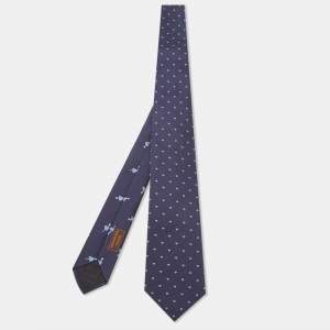 Hermès Navy Blue From Hermes With Love Silk Jacquard Slim Tie