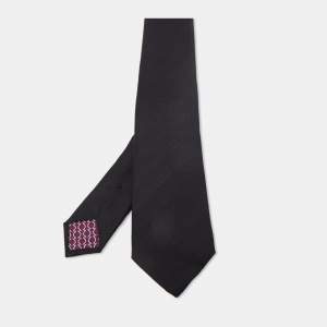 Hermès Black Chevron Recto Verso Silk Slim Tie