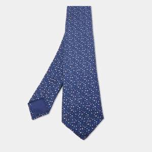 Hermès Navy Blue Bubble H Printed Silk Slim Tie